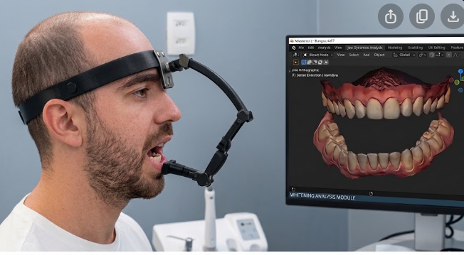 Apolonia — dispositivo de rastreamento mandibular em uso, com análise 3D em tempo real